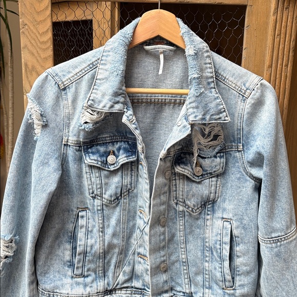 Free People Women's Rumors Distressed Denim Jean Jacket - Picture 3 of 11